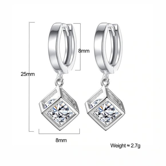 *NEW Sterling Silver Diamond Cube Hoop Earrings - Picture 8 of 8